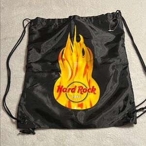 Vintage Authentic Hard Rock Cafe Flaming Guitar Nylon  Drawstring Backpack Sack